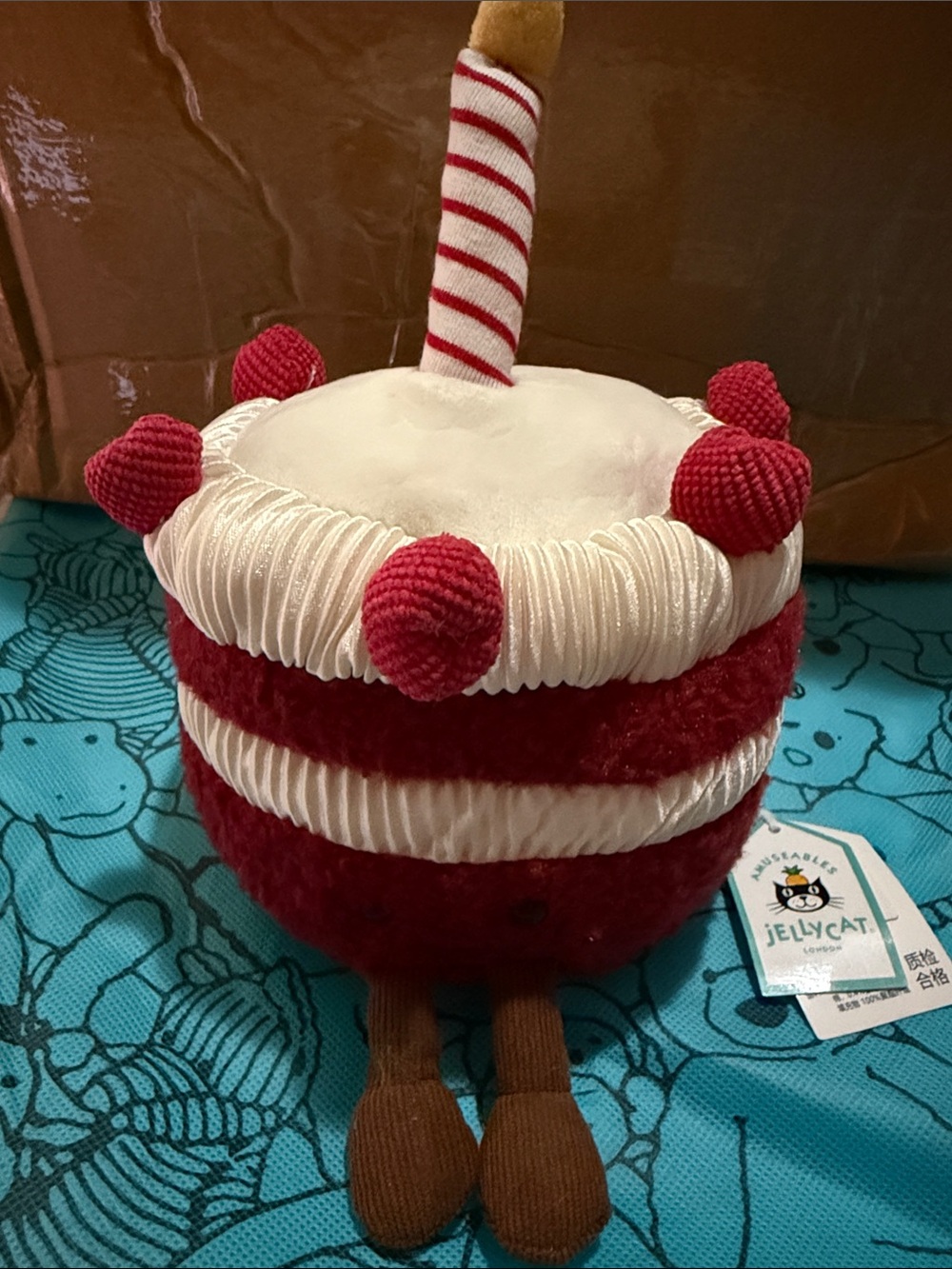 Jellycat Red and White Plush Birthday Cake with Candle